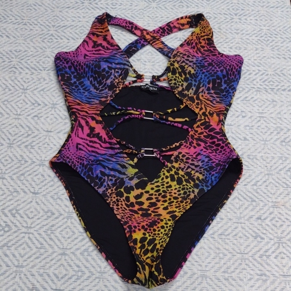 Icon Swim Girls Multicolor Animal-Print One-Piece Swimsuit with Crisscross Back